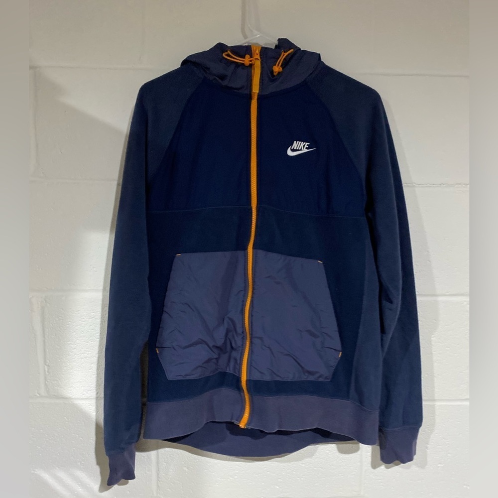 Nike Men's Dark Blue Windbreaker with Orange Trim